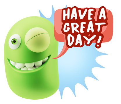 3d Rendering Smile Character Emoticon Expression saying Have A G
