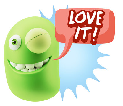 3d Rendering Smile Character Emoticon Expression saying I Love I