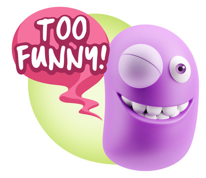 3d Rendering Smile Character Emoticon Expression saying Very Fun