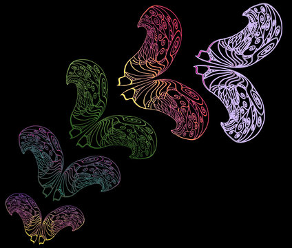 a set of multi-colored stylized butterflies