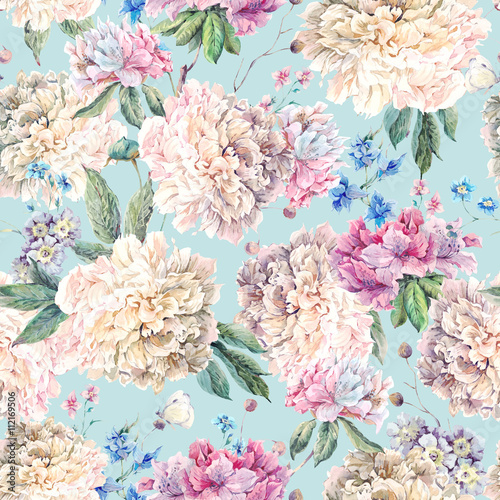 Materiał do szycia Vintage wzór kwiatowy akwarela bezszwowe z białe Peonie