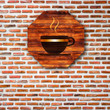coffee icon on wood sign.