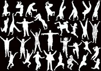 Wall Mural - set of thirty two happy people white silhouettes