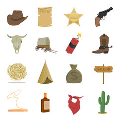 Wall Mural - Western 16 vector icons set in cartoon style.