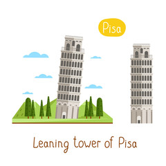 Wall Mural - Leaning tower of Pisa. Famous world landmarks icon concept. Journey around the world. Tourism and vacation theme. Modern design flat vector illustration.