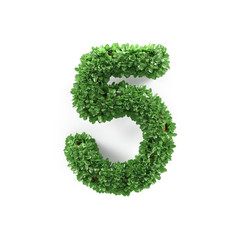 Wall Mural - Green leaves 5 five ecology digits alphabet font