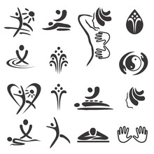 Spa Massage Icons.
Set Of Black Icons Of Spa And Massage. Vector Available. 
