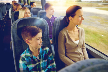 Poster - happy family riding in travel bus