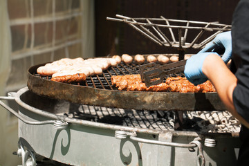 Canvas Print - Sausages and meat on the grill