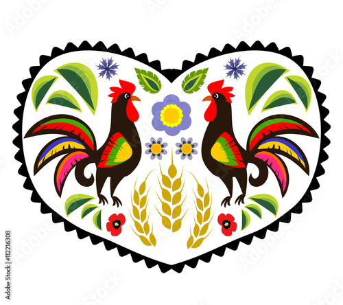 Fototapeta dla dzieci Heart made of polish folk floral pattern elements vector