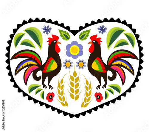 Plakat na zamówienie Heart made of polish folk floral pattern elements vector