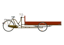 Cartoon Cargo Bike Or Rickshaw On A White Background. Flat Vector