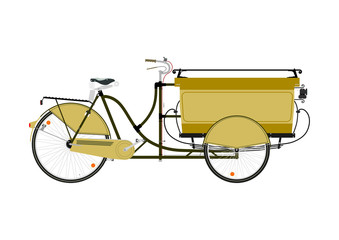 Wall Mural - Cartoon cargo bike or rickshaw on a white background. Flat vector