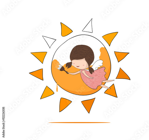 Cute Doodle Of A Girl Angel Painting A Sun Drawing By Hand Vect Buy This Stock Vector And Explore Similar Vectors At Adobe Stock Adobe Stock