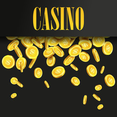 Wall Mural - Casino Poster Background or Flyer with Golden Money Coins.