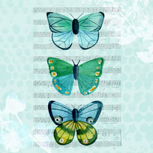 Teal Blue Watercolor Butterflies On Aged Sheet Music