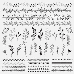 Wall Mural - Hand Drawn vintage floral elements.
