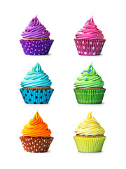 Canvas Print - Colorful cupcakes isolated on white