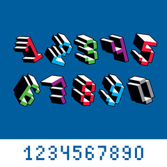 Poster - Vector modern tech whole numbers set. Geometric pixilated digits