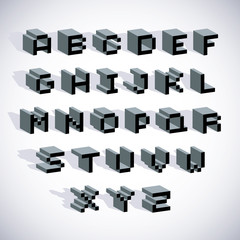 Poster - Cybernetic 3d alphabet letters, pixel art vector digital typescr