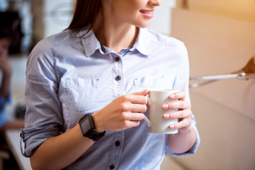 Sticker - Pleasant delighted woman drinking coffee 