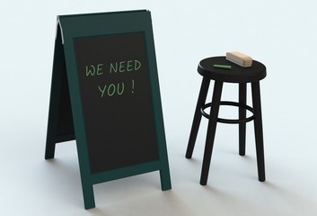 Wall Mural - WE NEED YOU, message on blackboard, 3D rendering