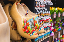 Dutch Traditional Wooden Shoes Or Clogs Are A Popular Souvenir,