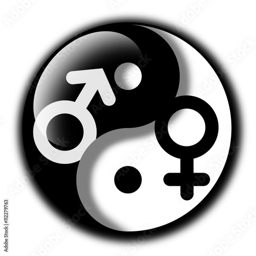 Yin and Yang with of woman and man (female and male). Equality and