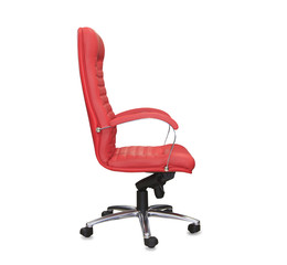 Modern office chair from red leather. Isolated