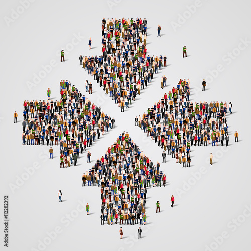 Fotografia, Obraz Large group of people in the convergent arrows form.