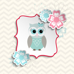 Fototapete - Cute owl in shabby chic style, illustration