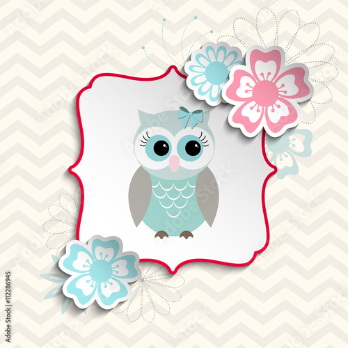 Fotovorhang - Cute owl in shabby chic style, illustration (von Anikakodydkova)