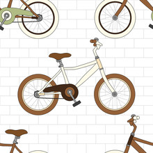 Vintage Bicycle On White Brick Wall Seamless Vector Illustration Background