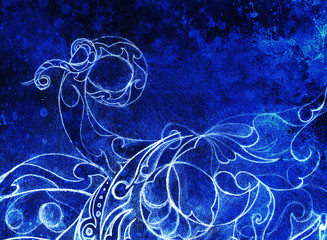 Poster - ornamental filigran drawing with frozen winter time feelingt, spiral and abstract linear structure pattern Color effect and Computer collage.