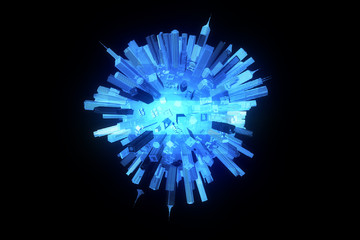 Wall Mural - Urban City Wireframe Hologram . Nice 3D Render
