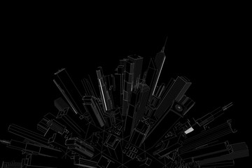 Wall Mural - Urban City Wireframe Hologram . Nice 3D Render
