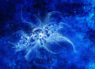 Aufkleber - ornamental filigran floral drawing with frozen winter time feelingt, spiral and abstract linear structure pattern Color effect and Computer collage.
