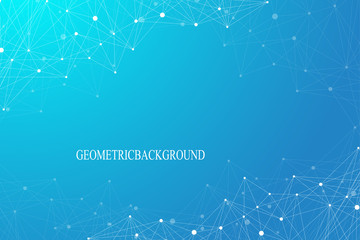 Poster - Geometric graphic background molecule and communication. Connected lines with dots. Minimalism chaotic illustration background. Concept of the science, chemistry, biology, medicine, technology