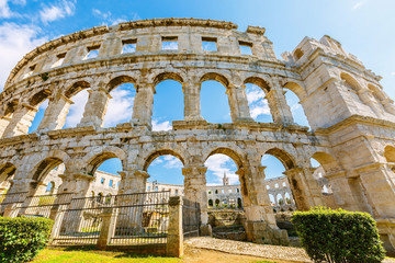 A wall fragment of ancient Roman amphitheater (Arena) in Pula, Croatia