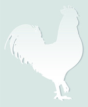 Paper Cock Bird. White Silhouette Rooster