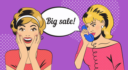 Big sale. Girls in style pop art.