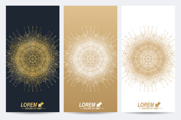 Poster - Modern set of vector flyer, brochure, banners. Mandala with connected line and dots. Abstract background sacred geometry forms, sign, symbol