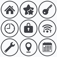Poster - Home key icon. Wrench service tool symbol.