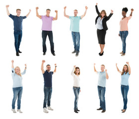 Collage Of Creative People Raising Arms