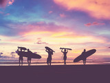Fototapeta Dziecięca - Silhouette Of surfer people