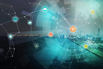 Poster - smart logistics and wireless communication network, abstract image visual, internet of things