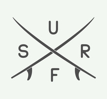 Vintage Surfing Logo, Emblem, Poster, Label Or Print 