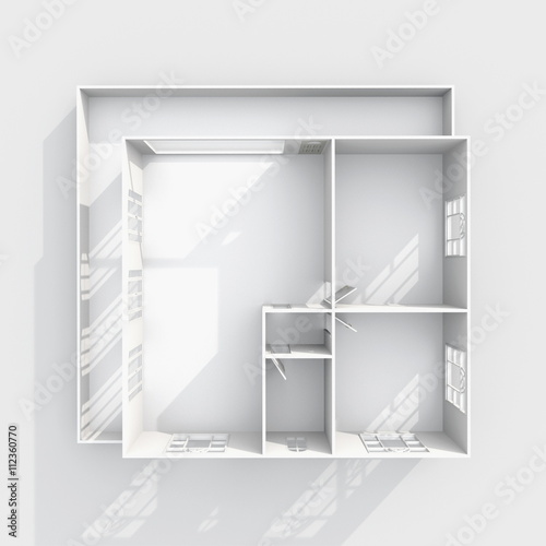 3d Interior Rendering Plan View Of Empty Paper Model Home