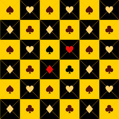 Wall Mural - Card Suits Yellow Red Black Chess Board Diamond Background Vector Illustration.