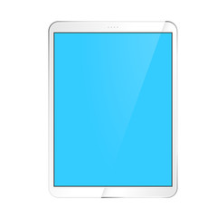 White tablet with a blank blue screen